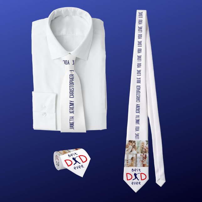 Cravate Moderne 4 Famille Photo Meilleur Papa Jamais Fête  (Créateur téléchargé)