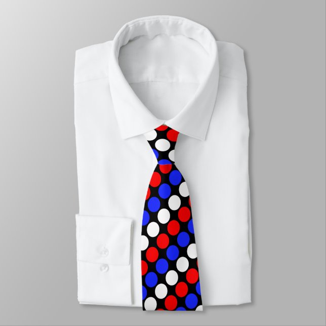Cravate Moderne bleu rouge blanc points sur rayures noir (Attaché)