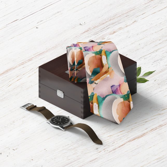 Cravate Moderne Chic Abstrait Terracotta Turquoise (Créateur téléchargé)