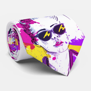 Cravate Moderne Chic Coloré Dessin Main Visage