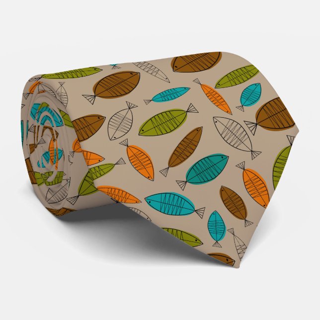 Cravate moderne de poissons de la moitié du siècle (Roulé)