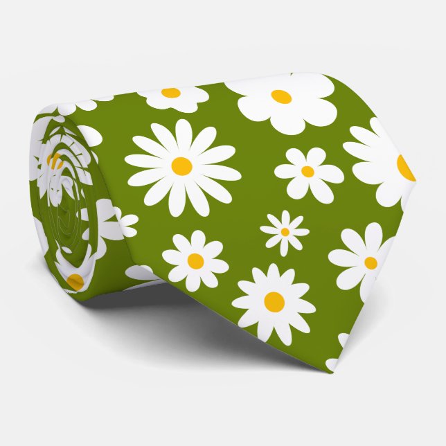 Cravate Moderne Flat Graphic Daisy Green (Roulé)