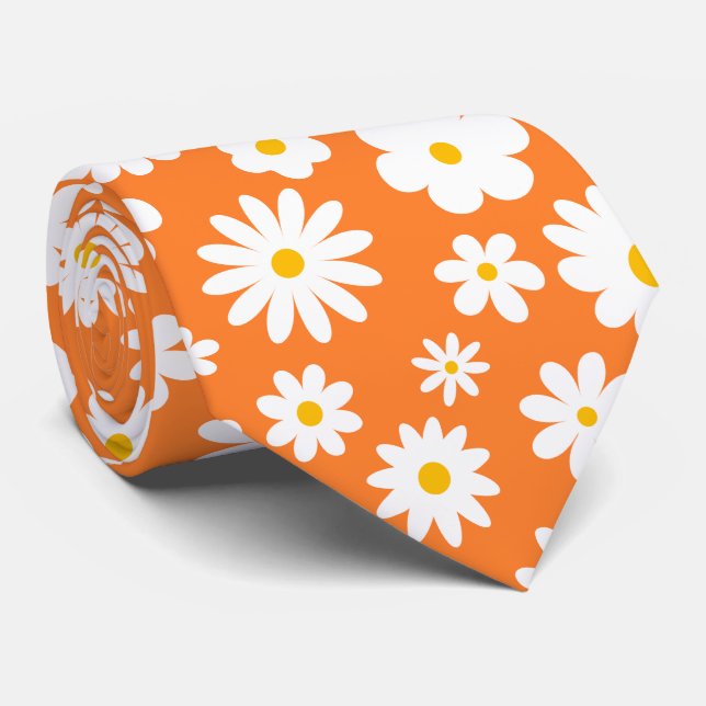 Cravate Moderne Flat Graphic Daisy Orange (Roulé)