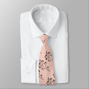 Cravate Moderne Mariage à Motif Feuille en Noir et Rose