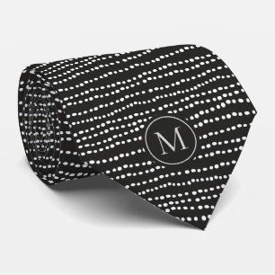Cravate Moderne Minimaliste Noir & Blanc Monogrammé à Poin