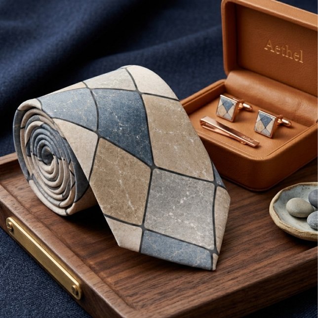 Cravate Moderne mosaïque en marbre bleu ardoise et grès (Créateur téléchargé)