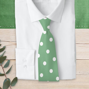 Cravate Moderne motif à pois vert sauge blanc