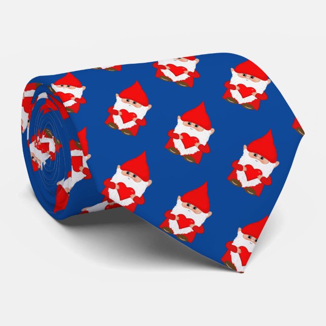 Cravate Moderne motif de lutin de Noël mignon sur fond ble (Roulé)