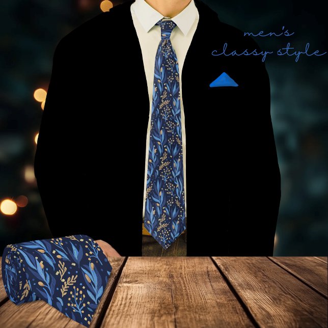 Cravate Moderne motif floral bleu marine jaune (Modern Navy Blue Yellow Floral Pattern Neck Tie)