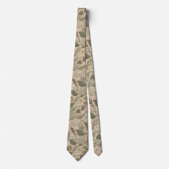Cravate Moderne motif floral vintage Sage (Devant)