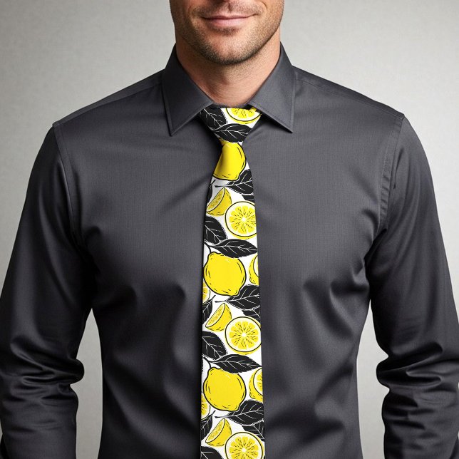 Cravate Moderne Motif Sans Couture de Citron Gras et Feuil (Créateur téléchargé)