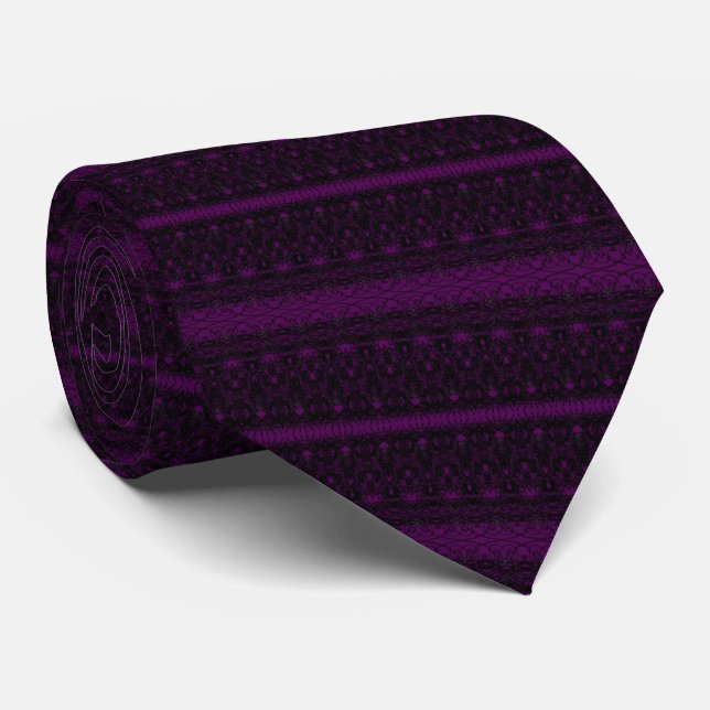 Cravate moderne violet à rayures noires - Vos coul (Roulé)