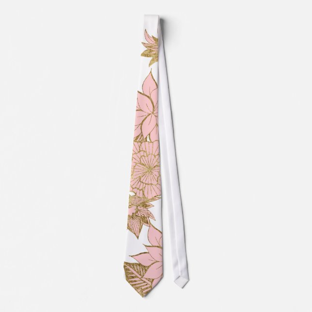 Cravate Modernes Girly rougissent or blanc rose floral (Devant)