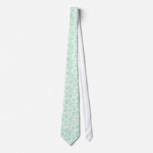 Cravate Monnaie Vert Et Blanc Vintage Floral Damas 4