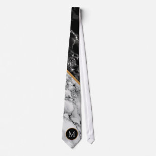 Cravate Monogram Black and White Marble Stone Neck Tie