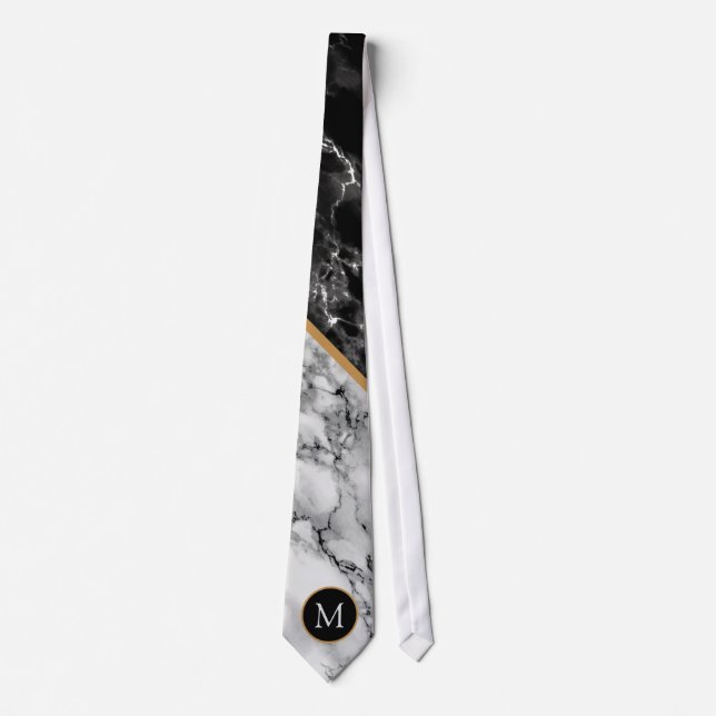 Cravate Monogram Black and White Marble Stone Neck Tie (Devant)