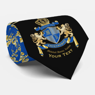 Cravate Monogram coat of Arms Blue Gold Lion Fleur de Lis