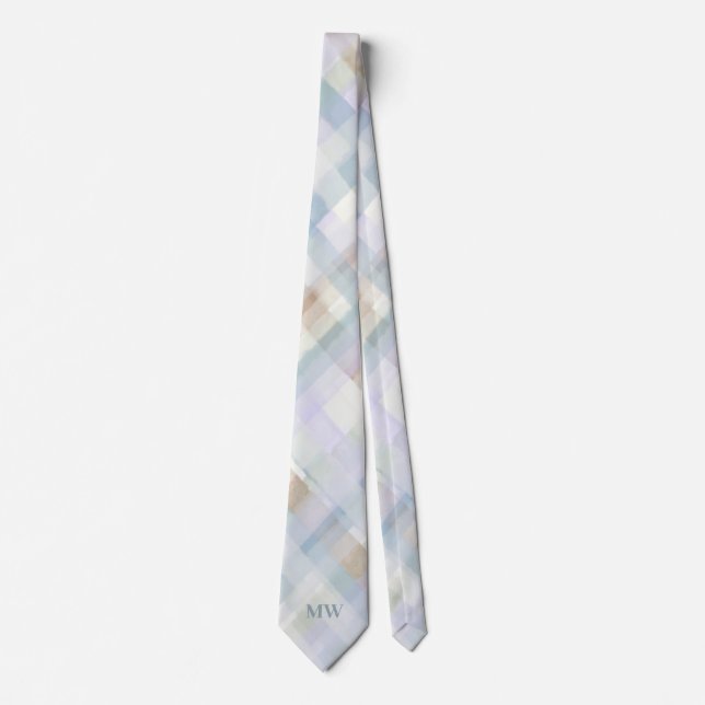 Cravate Monogram Pastel Plaid Tartan Powder Blue Cream (Devant)