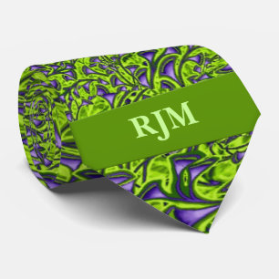 Cravate Monogramme 2 côtés vert et pourpre