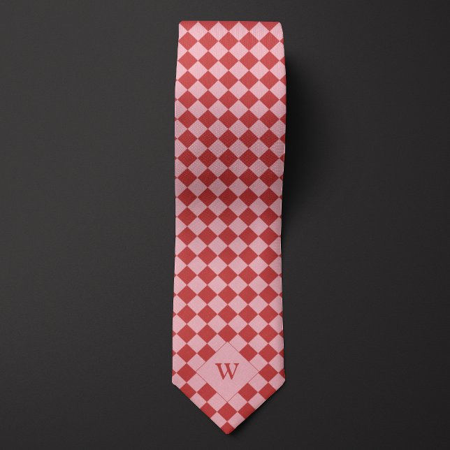 Cravate Monogramme À damiers rouge décontracté (Créateur téléchargé)