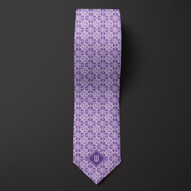 Cravate Monogramme à fleurs pourpres de prune inspiré (Créateur téléchargé)