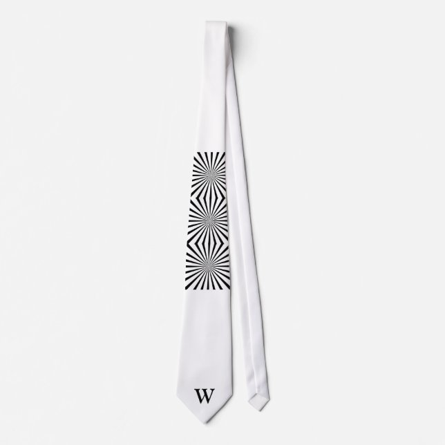 Cravate Monogramme Abstrait noir et blanc (Devant)