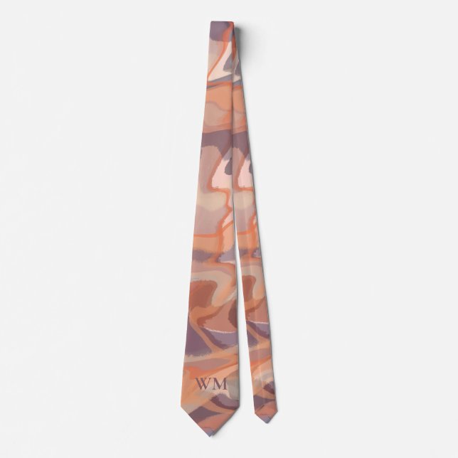 Cravate Monogramme automne tissages abstraits terre cuite  (Devant)
