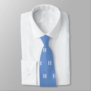 Cravate Monogramme blanc bleu simple et élégant