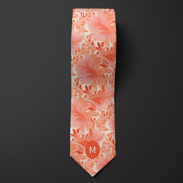 Cravate Monogramme Botanique Corail (Créateur téléchargé)