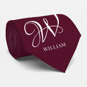 Cravate Monogramme Bourgogne Elégant Personnalisé Initial