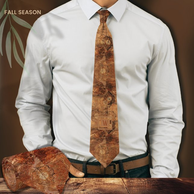 Cravate Monogramme Brown Abstrait en terre cuite rustique (Modern Abstract Terracotta Rustic Brown Monogram Neck Tie)