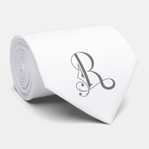 Cravate Monogramme classique initial R, gris sur blanc