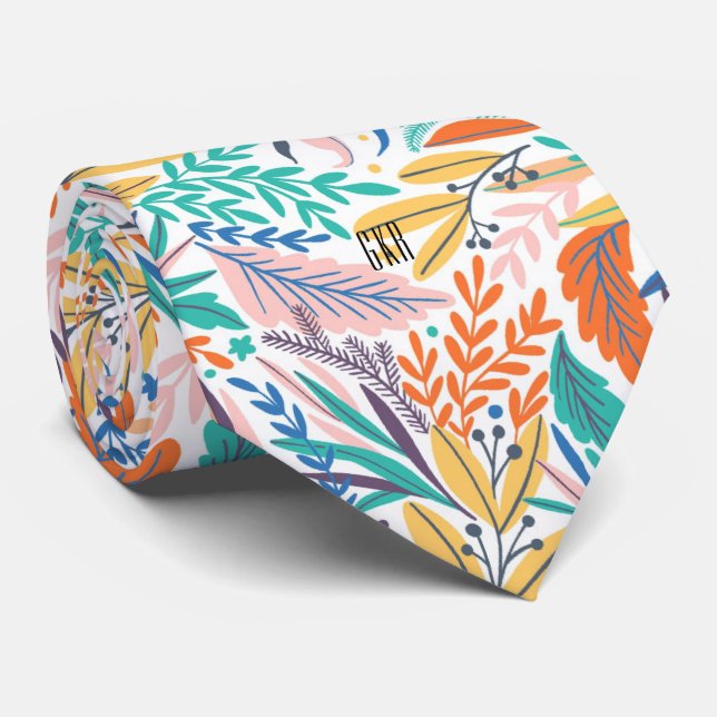Cravate Monogramme coloré Motif botanique élégant (Roulé)