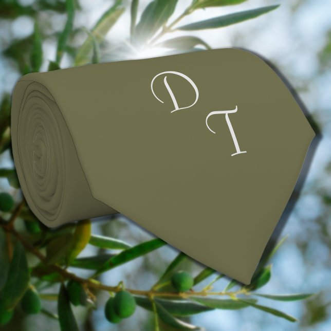 Cravate monogramme couleur solide vert olive (Créateur téléchargé)