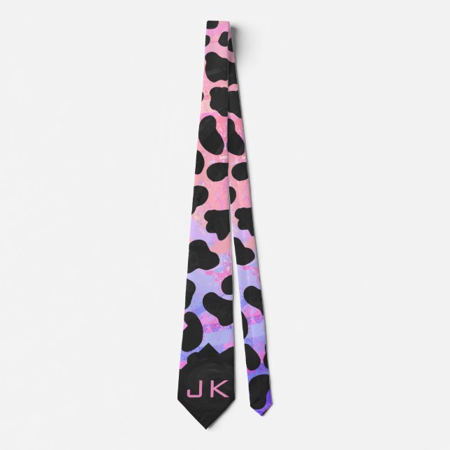 Cravate Monogramme Dalmatien noir et rose (Devant)