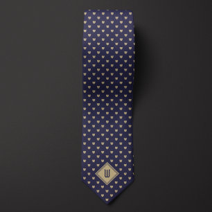 Cravate Monogramme de chats Classé Or et Bleu
