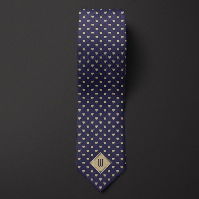 Cravate Monogramme de chats Classé Or et Bleu (Créateur téléchargé)