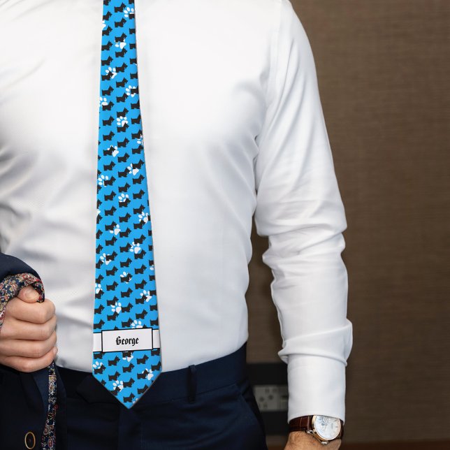 Cravate Monogramme de chien écossais noir (Créateur téléchargé)