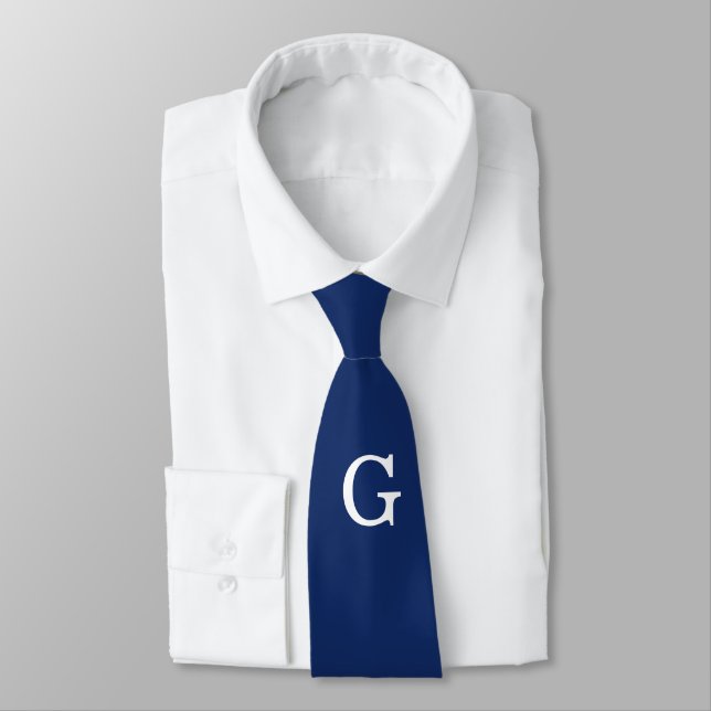 Cravate Monogramme de lettre initiale bleu blanc simple (Attaché)