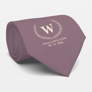 Cravate Monogramme de mariage à la date avec mauve ivoire