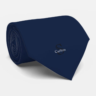 Cravate Monogramme de nom personnalisé bleu marine noir