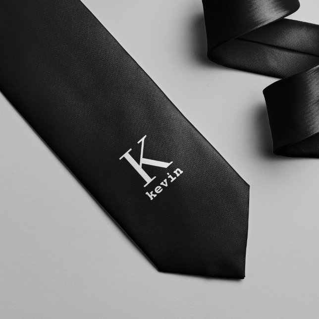 Cravate Monogramme de nom personnalisé unique en noir et b (Créateur téléchargé)
