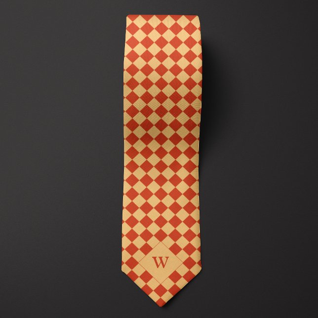 Cravate Monogramme décontracté À damiers orange (Créateur téléchargé)