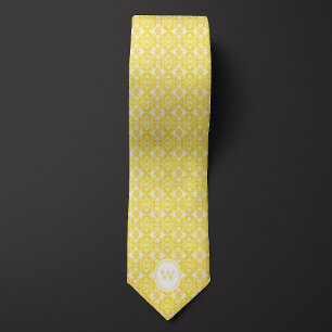 Cravate Monogramme d'inspiration florale jaune et blanche