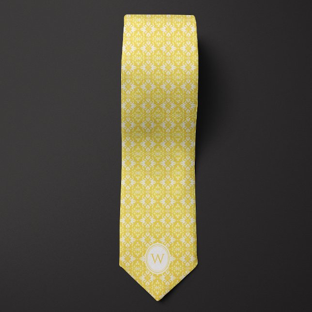 Cravate Monogramme d'inspiration florale jaune et blanche (Créateur téléchargé)