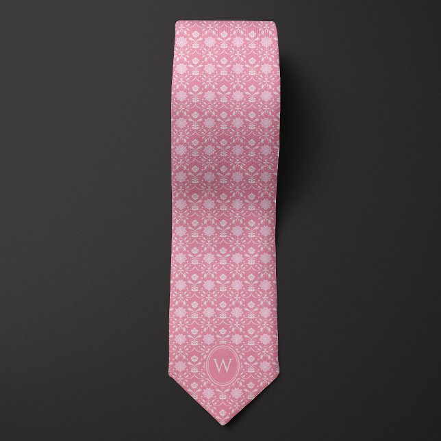 Cravate Monogramme d'inspiration florale rose rose (Créateur téléchargé)