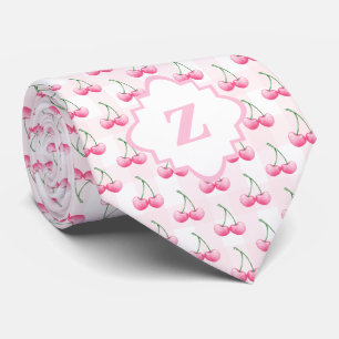 Cravate Monogramme élégant à la cerise rose aquarelle