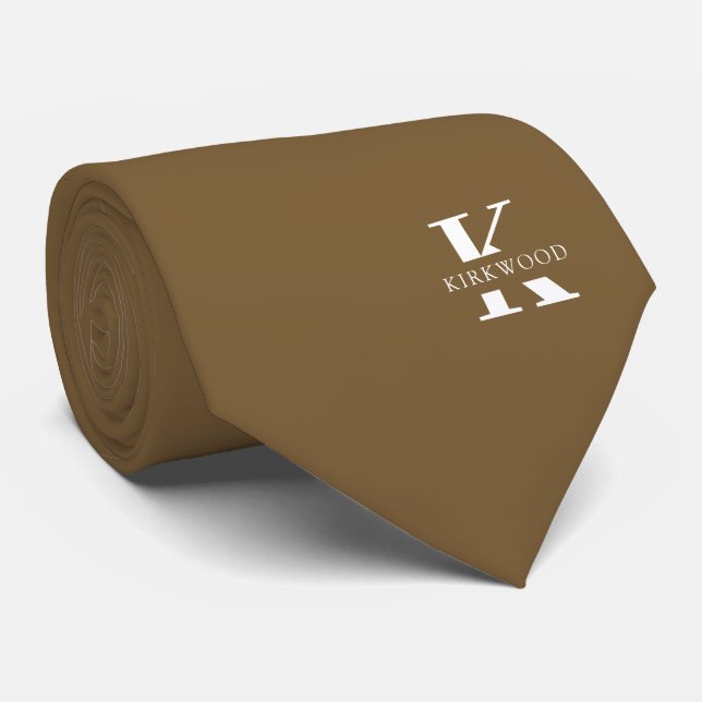 Cravate Monogramme élégant Brown arachide + Nom (Roulé)