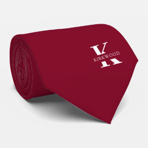 Cravate Monogramme Élégant Burgundy Clair Blanc