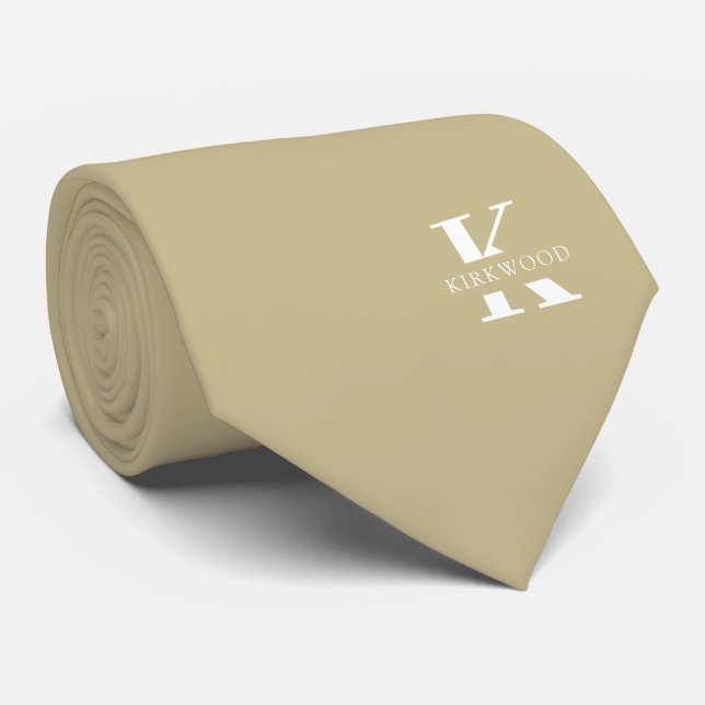 Cravate Monogramme élégant en bois de brume + Nom | Sur un (Roulé)